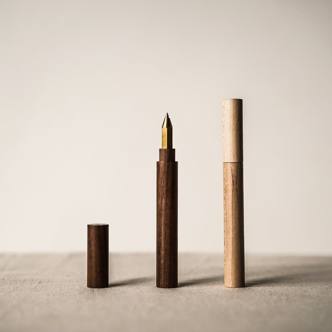 hex pen- handmade- pen- maple- walnut- brass- gift