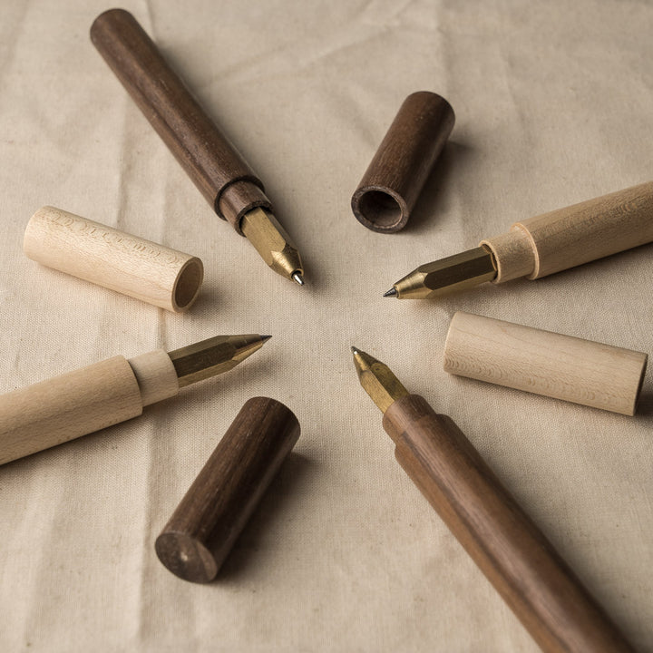 hex pen- handmade- pen- maple- walnut- brass- gift