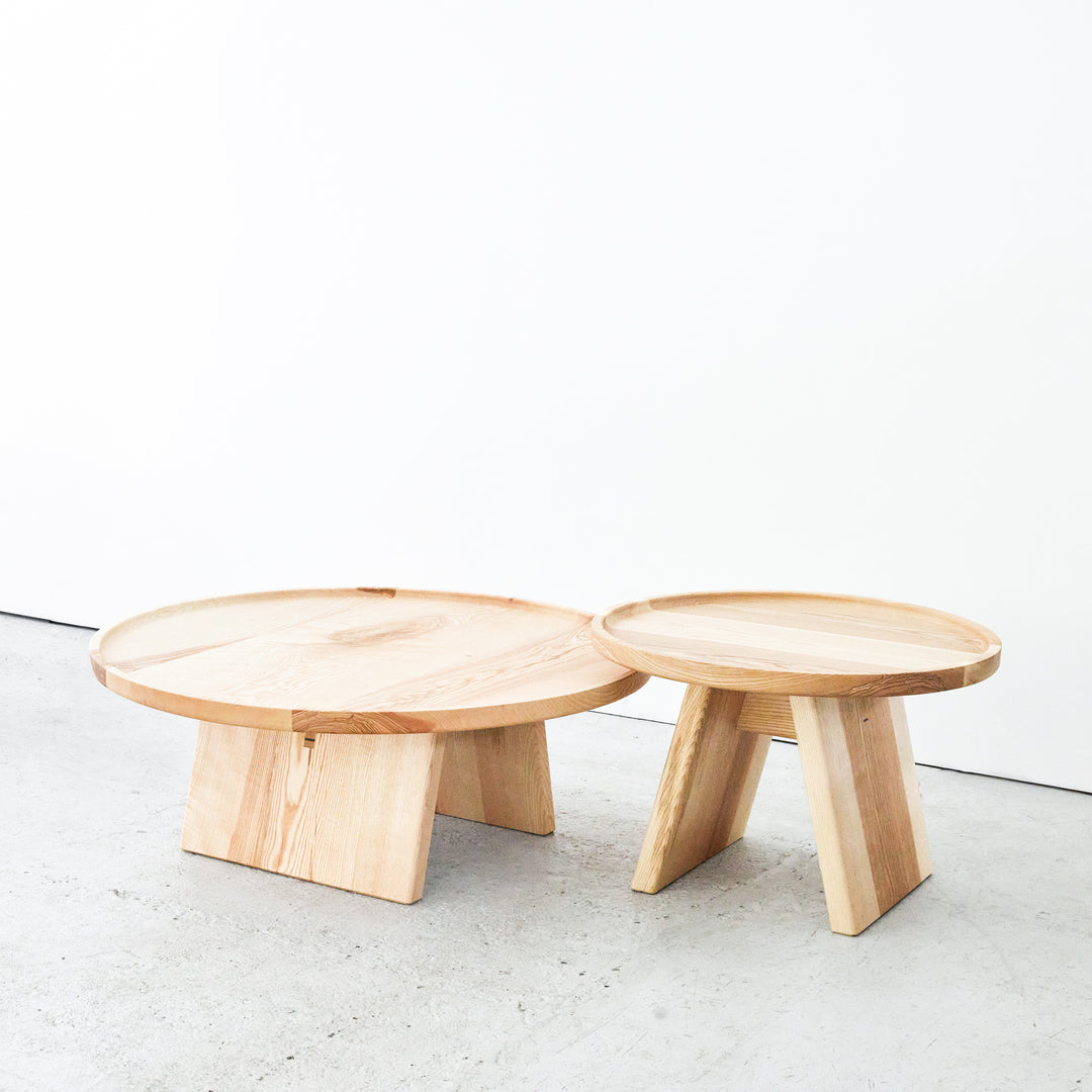 Goldfinger Bower coffee table pair, made from sustainable, handcrafted ash
