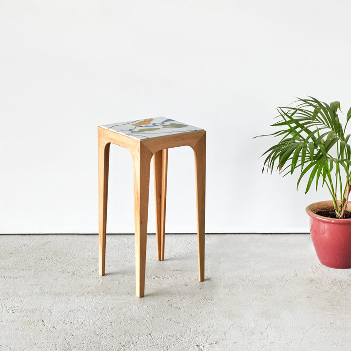 Peshawar Side table - Goldfinger x ISHKAR - Handcrafted Maple - Marble Pietra Dura - Sustainable Furniture