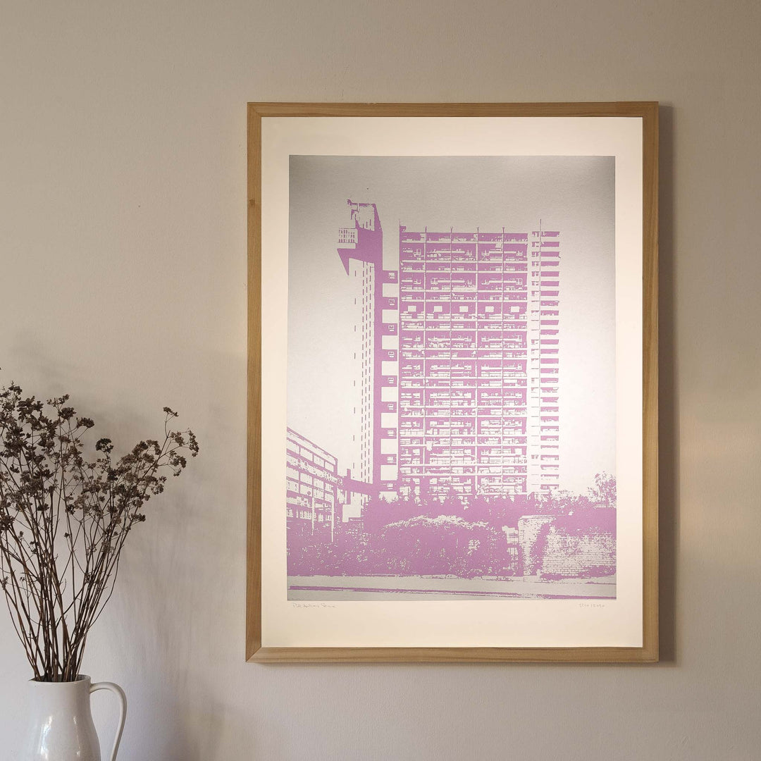 Trellick screen print - silver/purple - large