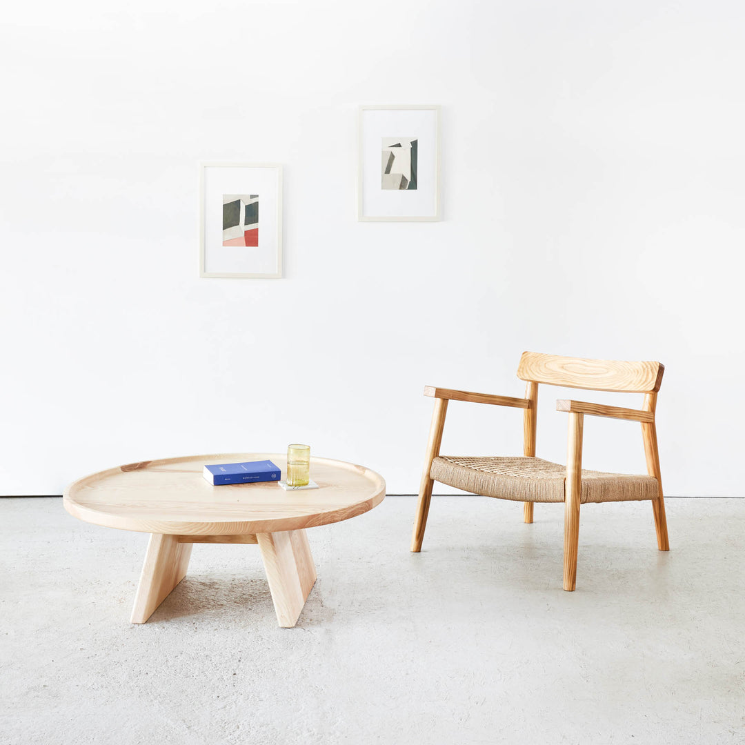 Goldfinger Vale lounge chair with Bower coffee table, made from sustainable cherry, handcrafted