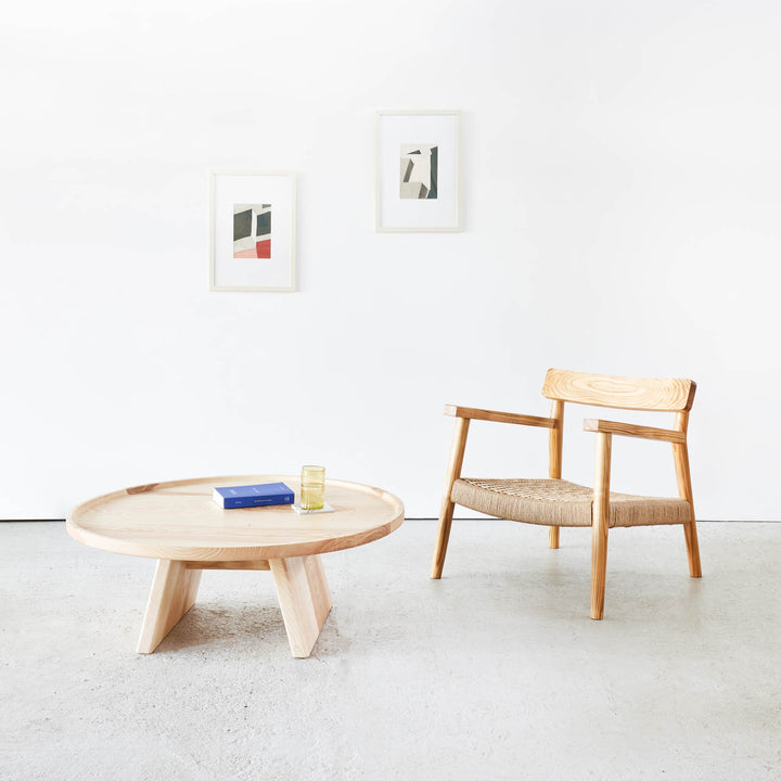 Goldfinger Vale lounge chair with Bower coffee table, made from sustainable cherry, handcrafted